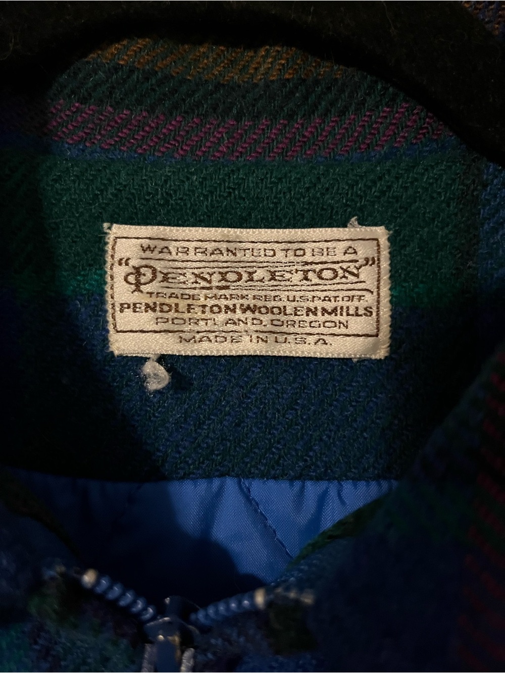 VTG Pendleton Wool Blue and Green Plaid Bomber Jacket - Made in USA - Picture 4 of 7